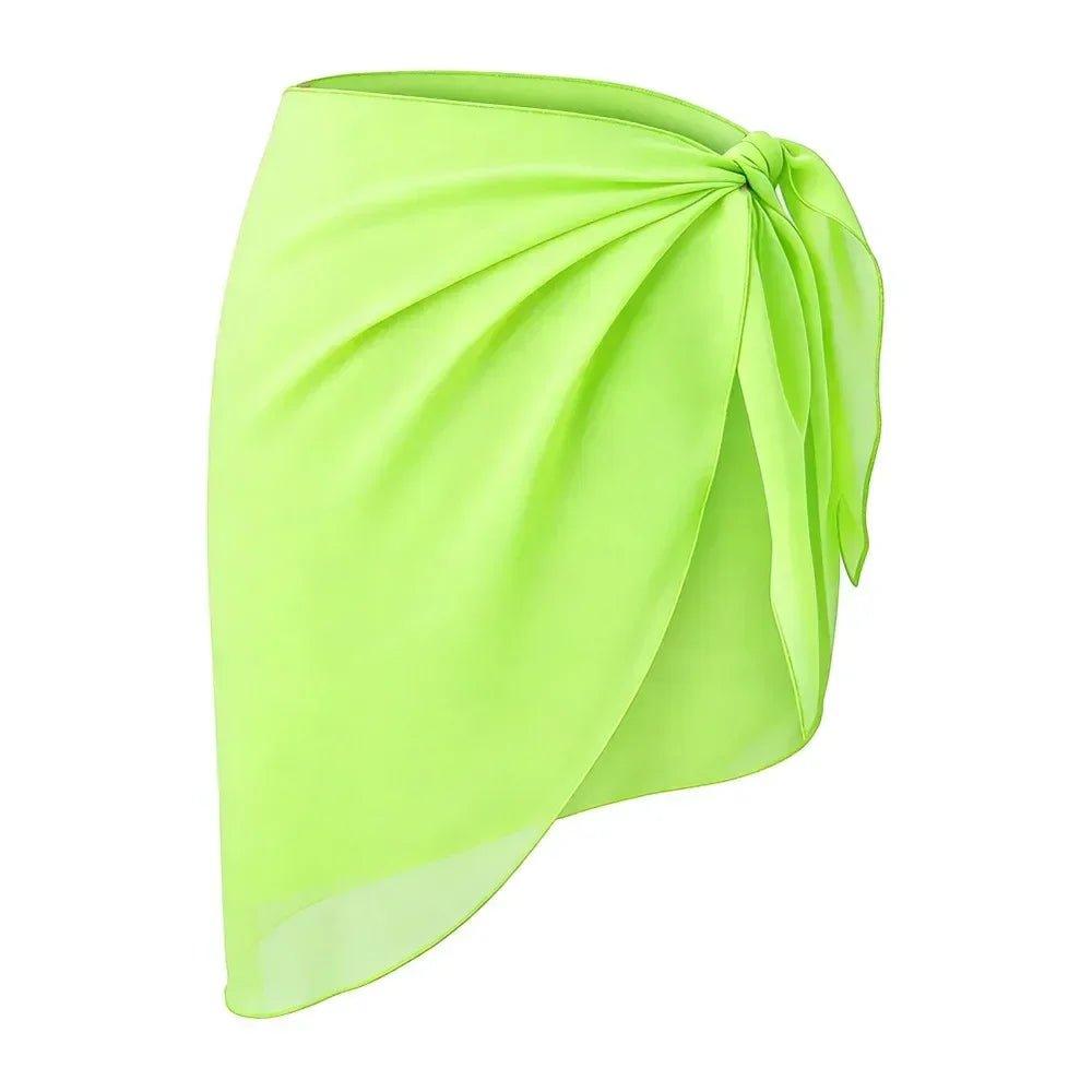 Neon green wrap skirt with side tie, women's fashion