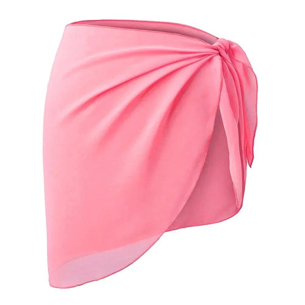 Pink wrap skirt with side knot, women's fashion, lightweight fabric, stylish beachwear