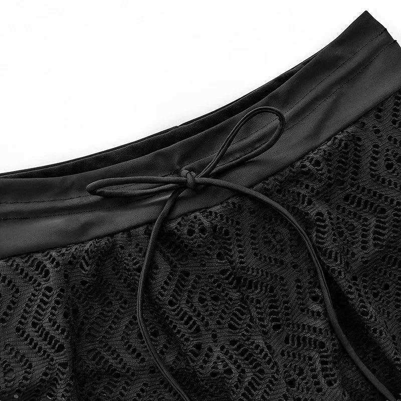 Black lace women's fashion skirt with drawstring waist detail
