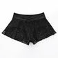 Black lace shorts with drawstring waist, women's fashion