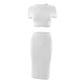 Womens Dress Sets Short Sleeve Crop Tops And Mid Calf Skirt Suit Fashion 2PCS Set Slim Office Lady Summer Suits Clothing QX2413 - Womans Fashion