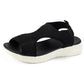 Black women's casual sandals with white sole, breathable knit straps, and comfortable design for everyday wear