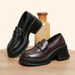 Black and brown women's platform loafers with chunky heels, stylish fashion shoes for everyday wear