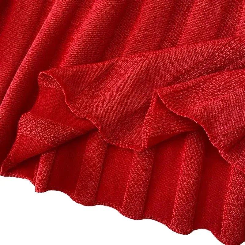 Red pleated ruffle skirt detail, women's fashion apparel