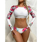 Women's Swimsuit 2024 Long Sleeve Rash Guard Bikini Surfing Suit One Piece Bodysuit Print Brasileño Push up Monokini Swimwear - Womans Fashion